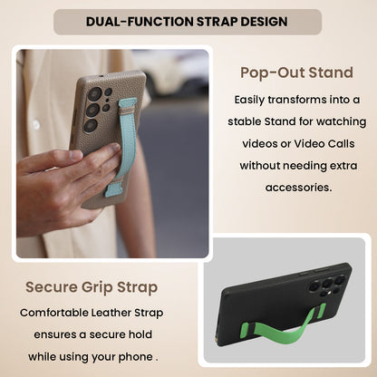 Amur Pro Series A-Case for Samsung Galaxy S25 Ultra - Slim & Lightweight Genuine Leather Case with Magnetic Compatibility and Case-Less Touch Feeling (6.9-Inch)"- Black/Green