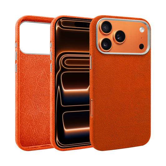 Kadife Alcantara Leather Case For iPhone 17 Pro Max-Orange