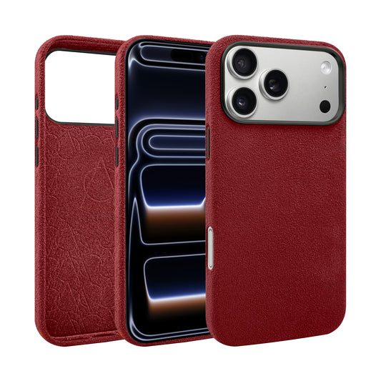 Kadife Alcantara Leather Case For iPhone 17 Pro Max-Maroon