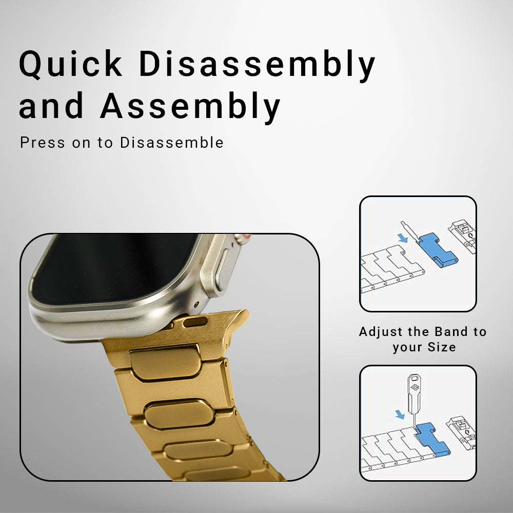 Parlak Titanium Premium Apple Watch Strap - Gold | Compatible with Series 3-7, SE & All 42/44/45/49mm