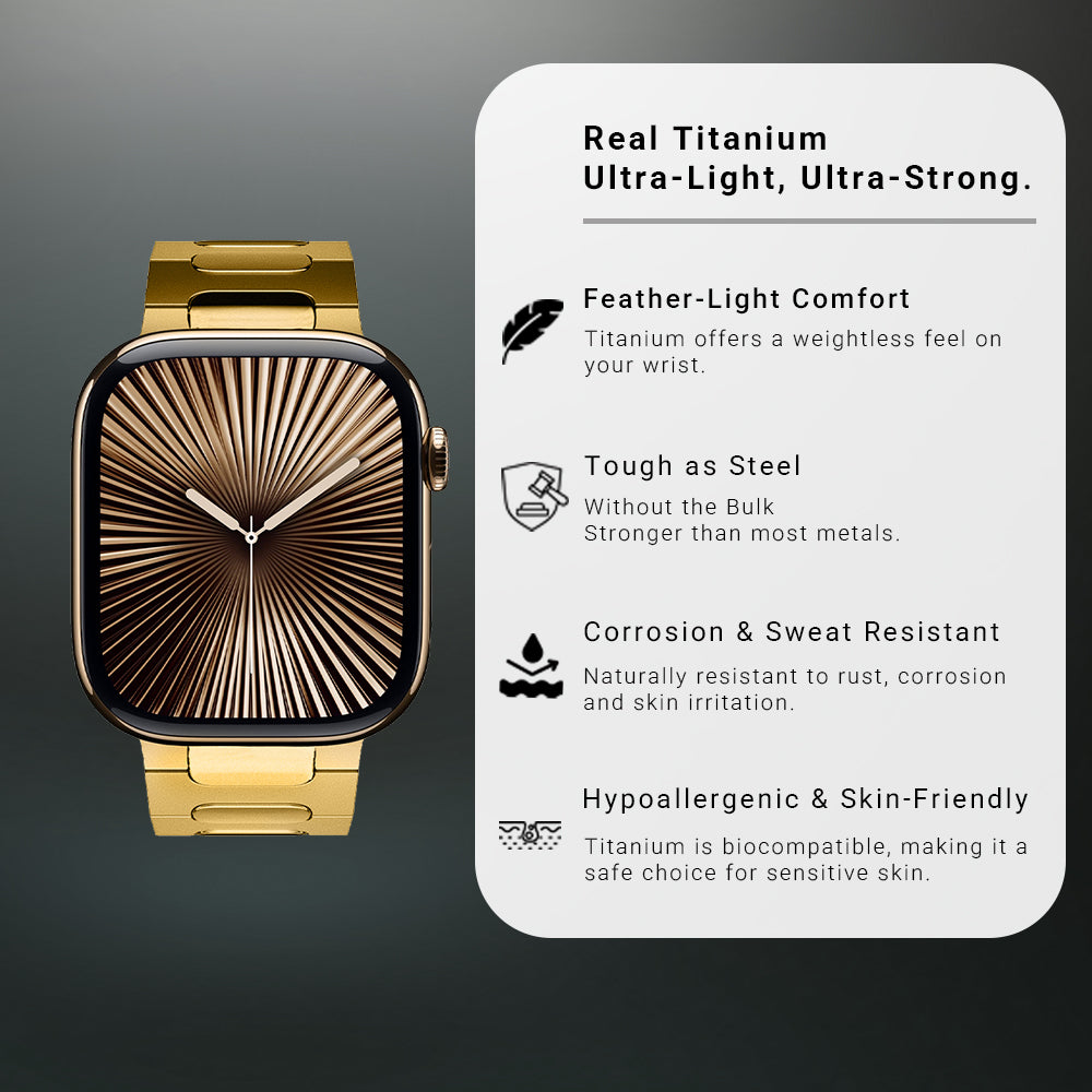Parlak Titanium Premium Apple Watch Strap - Gold | Compatible with Series 3-7, SE & All 42/44/45/49mm