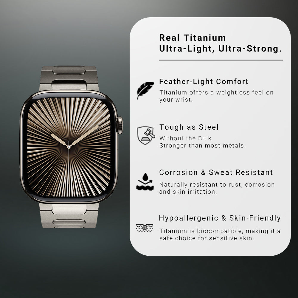 Parlak Titanium Premium Apple Watch Strap - Silver | Compatible with Series 3-7, SE & All 42/44/45/49mm