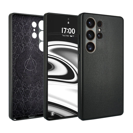 Caspian Series A-Case for Samsung Galaxy S25 Ultra - Slim & Lightweight Vegan Leather Case with Magnetic Compatibility and Case-Less Touch Feeling (6.9-Inch)" - Black