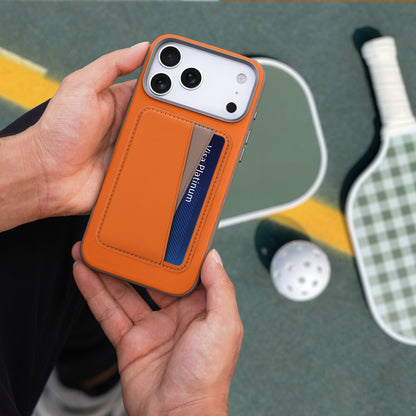 Kilyos Vegan Leather Premium Magsafe Card Holder - Orange/Titanium
