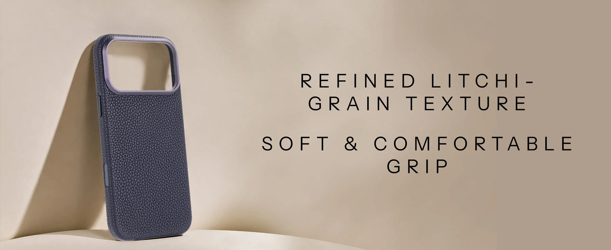 Refined litchi-grain texture and a soft, comfortable grip