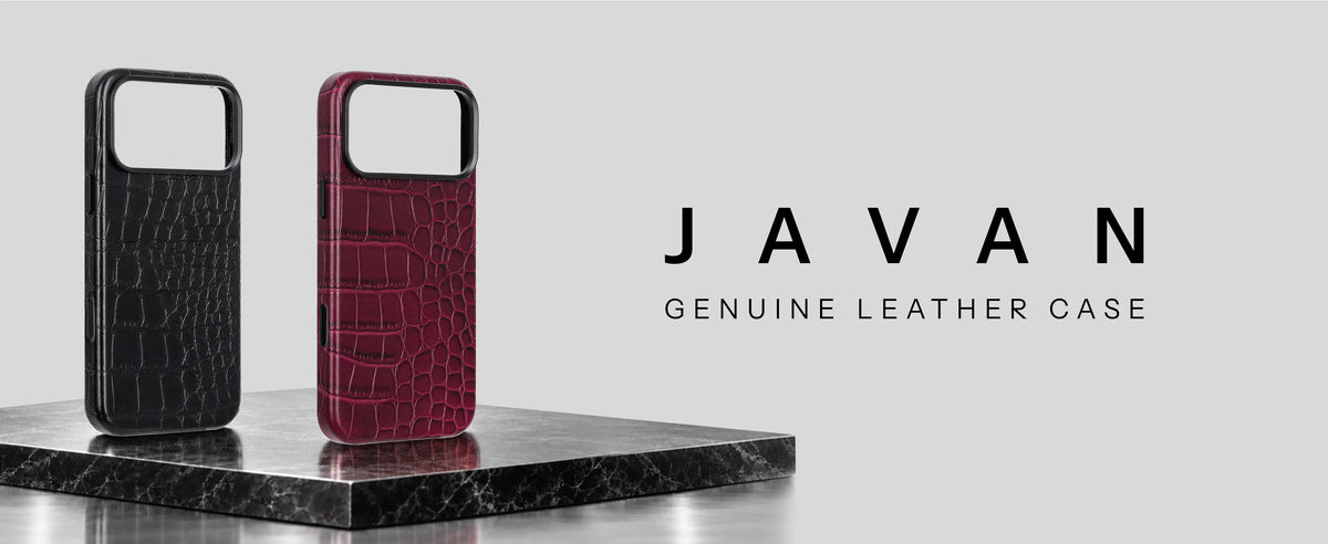Javan genuine leather case with crocodile pattern in Black and Burgundy