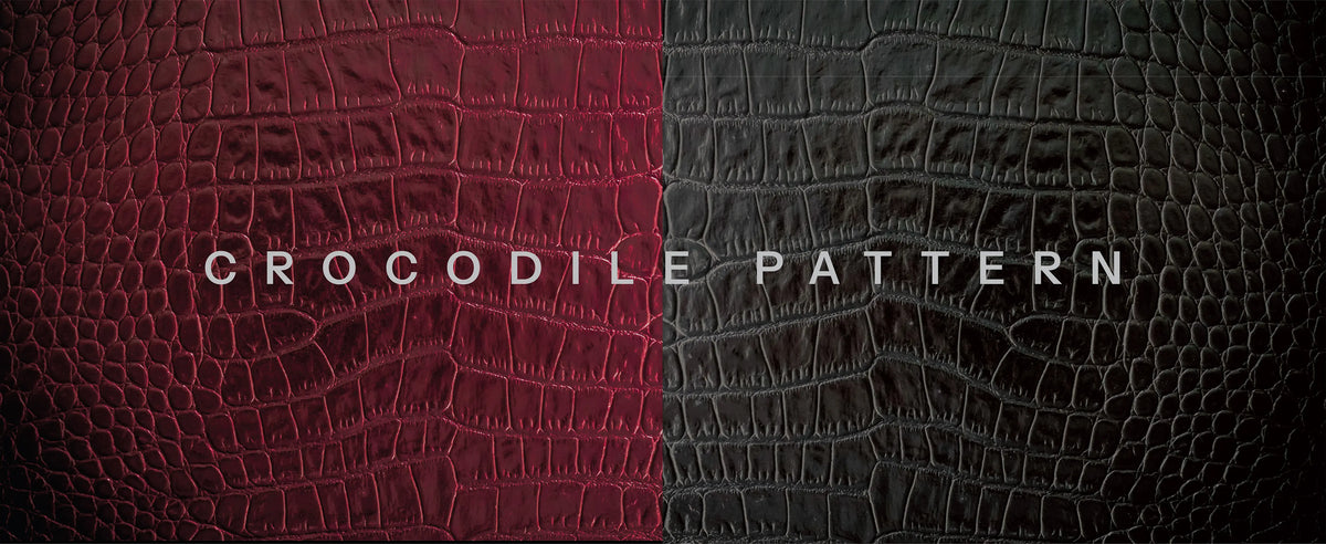Close-up of the crocodile-pattern leather