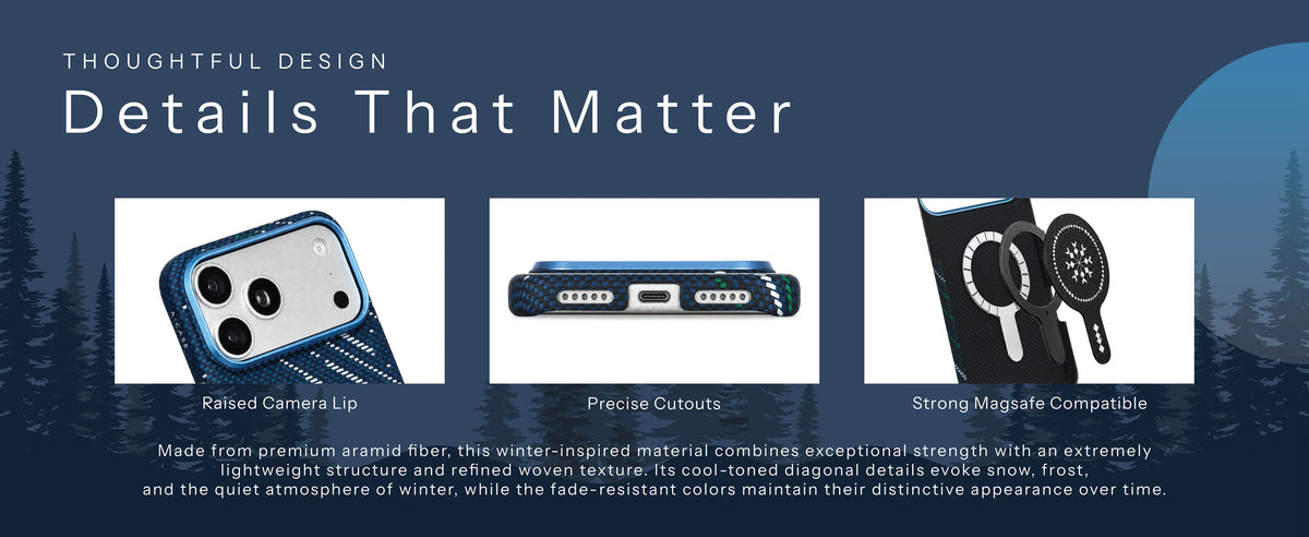 Details: raised camera lip, precise cut-outs, MagSafe compatible