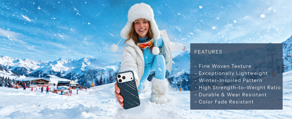 Winter case features: fine woven texture, very light, winter-inspired pattern, colour fade resistant