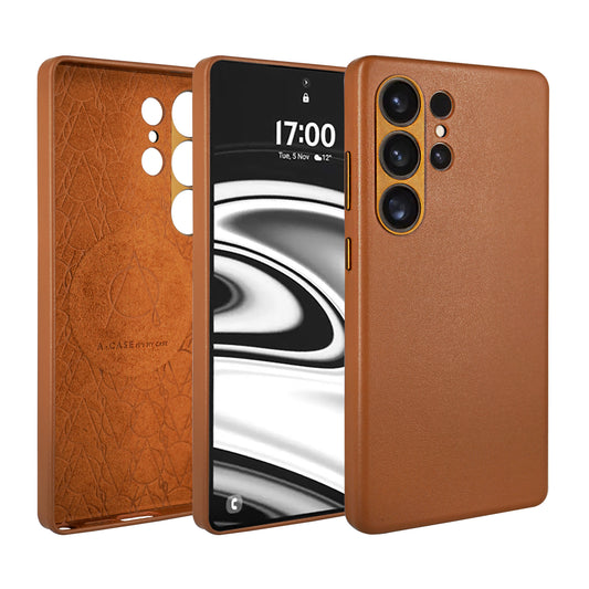 Caspian Series A-Case for Samsung Galaxy S25 Ultra - Slim & Lightweight Vegan Leather Case with Magnetic Compatibility and Case-Less Touch Feeling (6.9-Inch)" - Brown