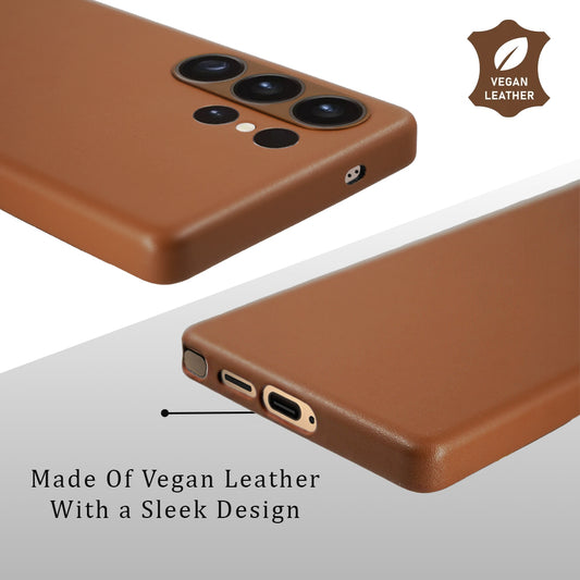 Caspian Series A-Case for Samsung Galaxy S25 Ultra - Slim & Lightweight Vegan Leather Case with Magnetic Compatibility and Case-Less Touch Feeling (6.9-Inch)" - Brown